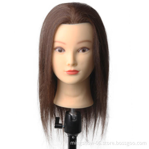 14 inch 100 real human hair mannequin head brown hair